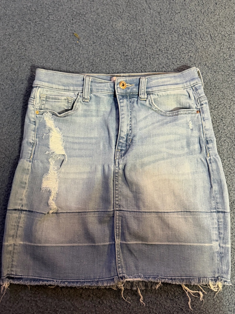 Sneak Peek Light Blue Distressed Denim Skirt